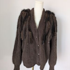 Sold006_Vintage Jean Samouret Lyon - Brown Fur-Trimmed Women's Sweater 80's
